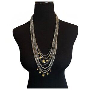 Lucky Brand Silver Tone MultiStrand Chain Charm Necklace Layered Long